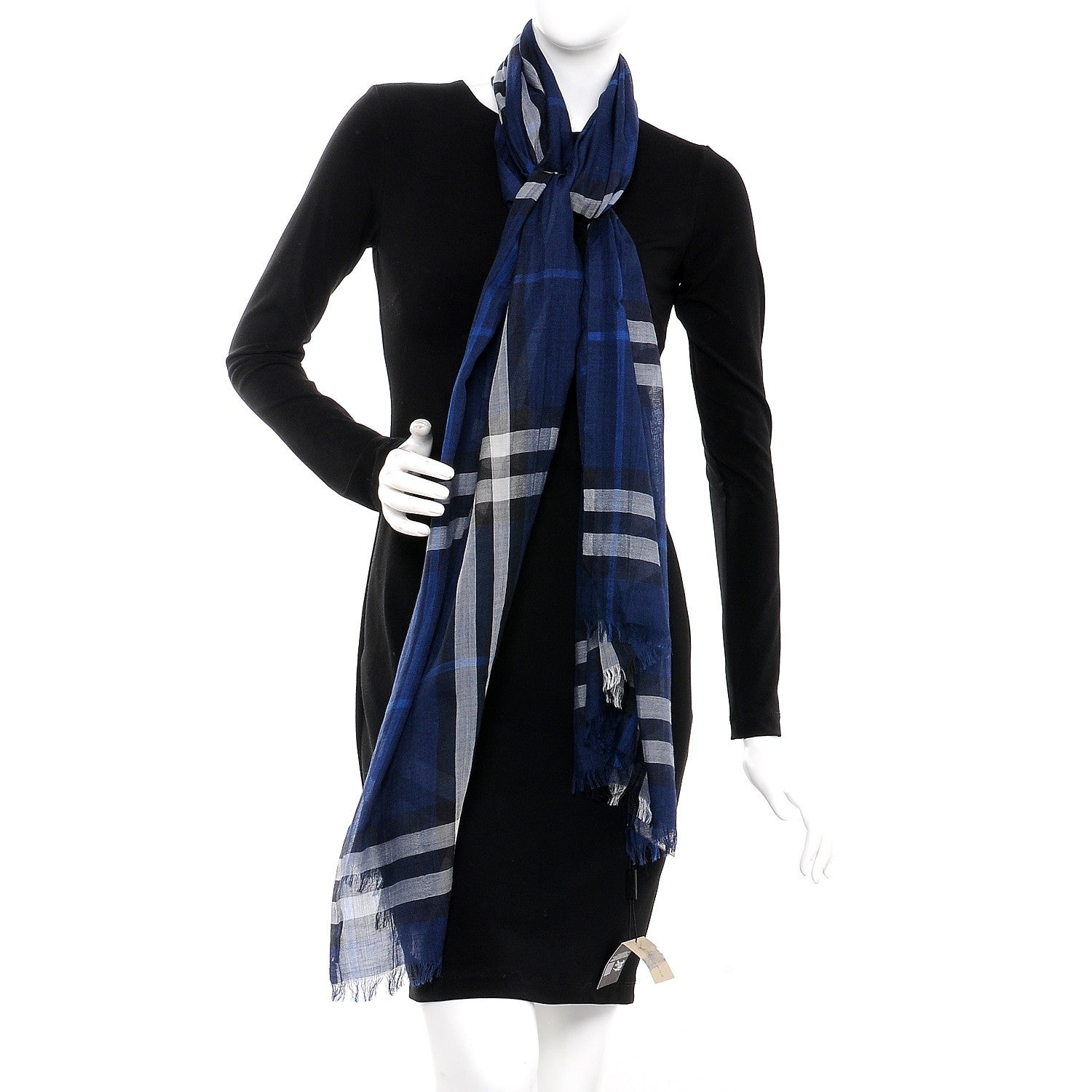 Burberry Wool Silk Giant Check Gauze Scarf Dark Canvas Blue 2 of 5