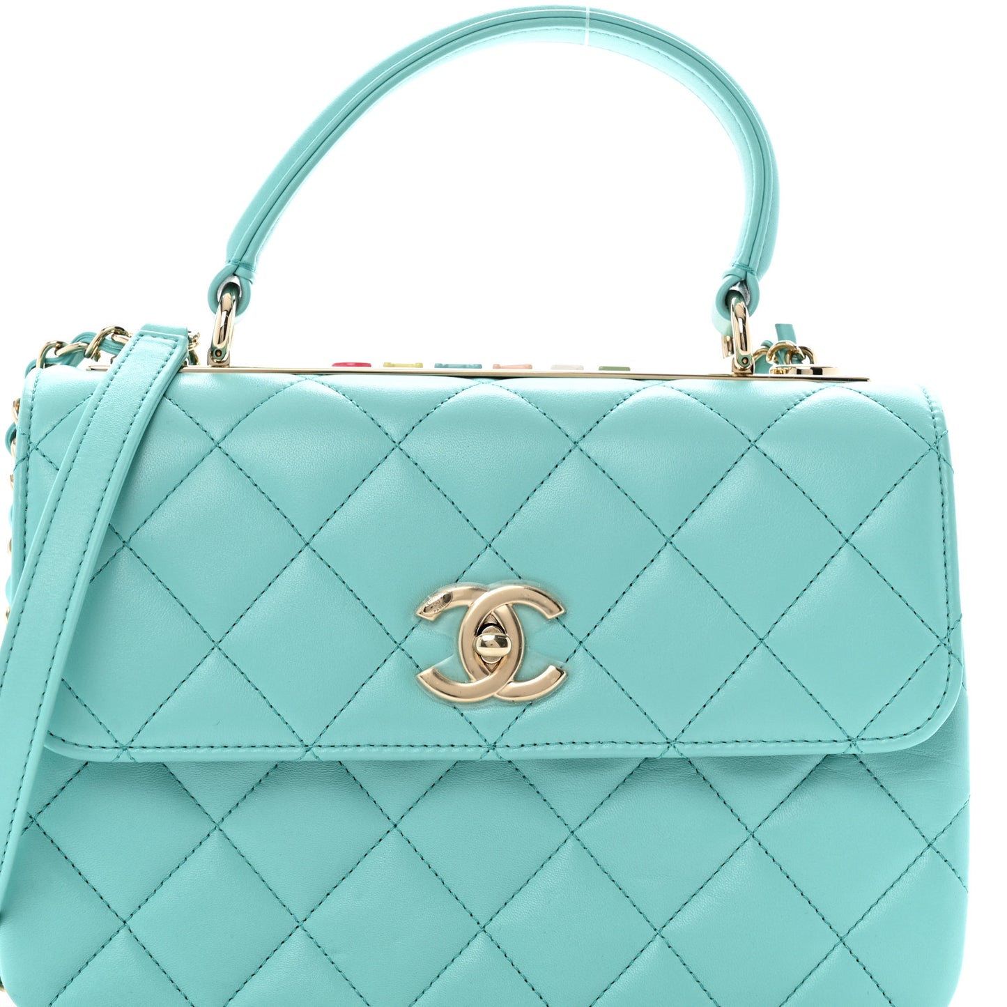 Lambskin Quilted Small Trendy CC Dual Handle Flap Bag Blue
