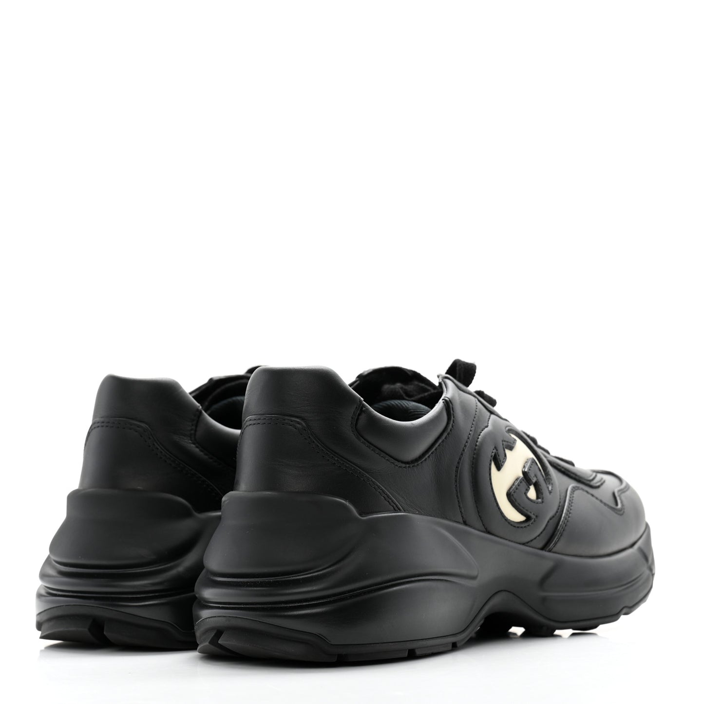 Dali Soft Calfskin Cut Out Interlocking G Womens Rhyton Sneakers 37 Black Ivoire