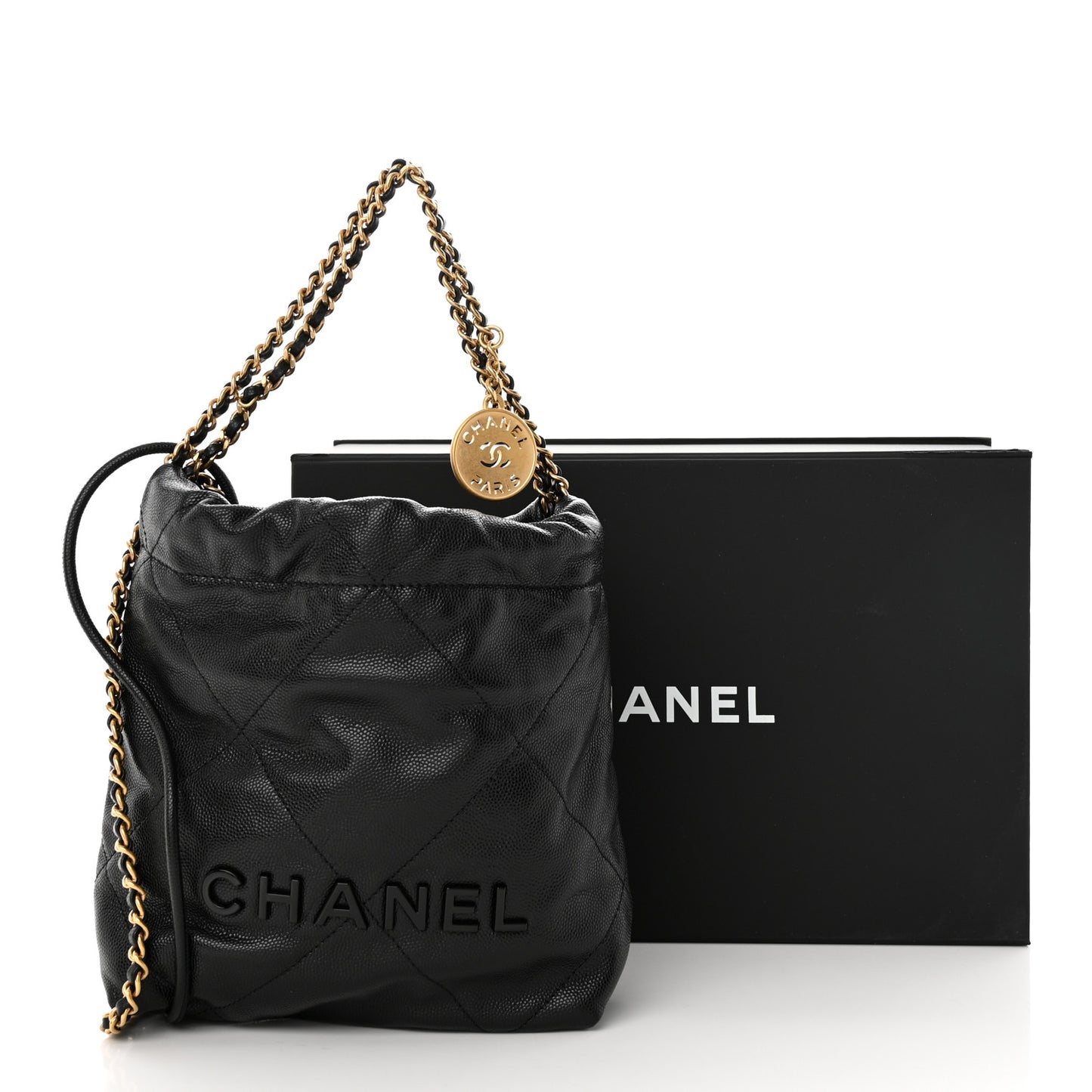 Shiny Caviar Quilted Monochrome Mini Chanel 22 Black