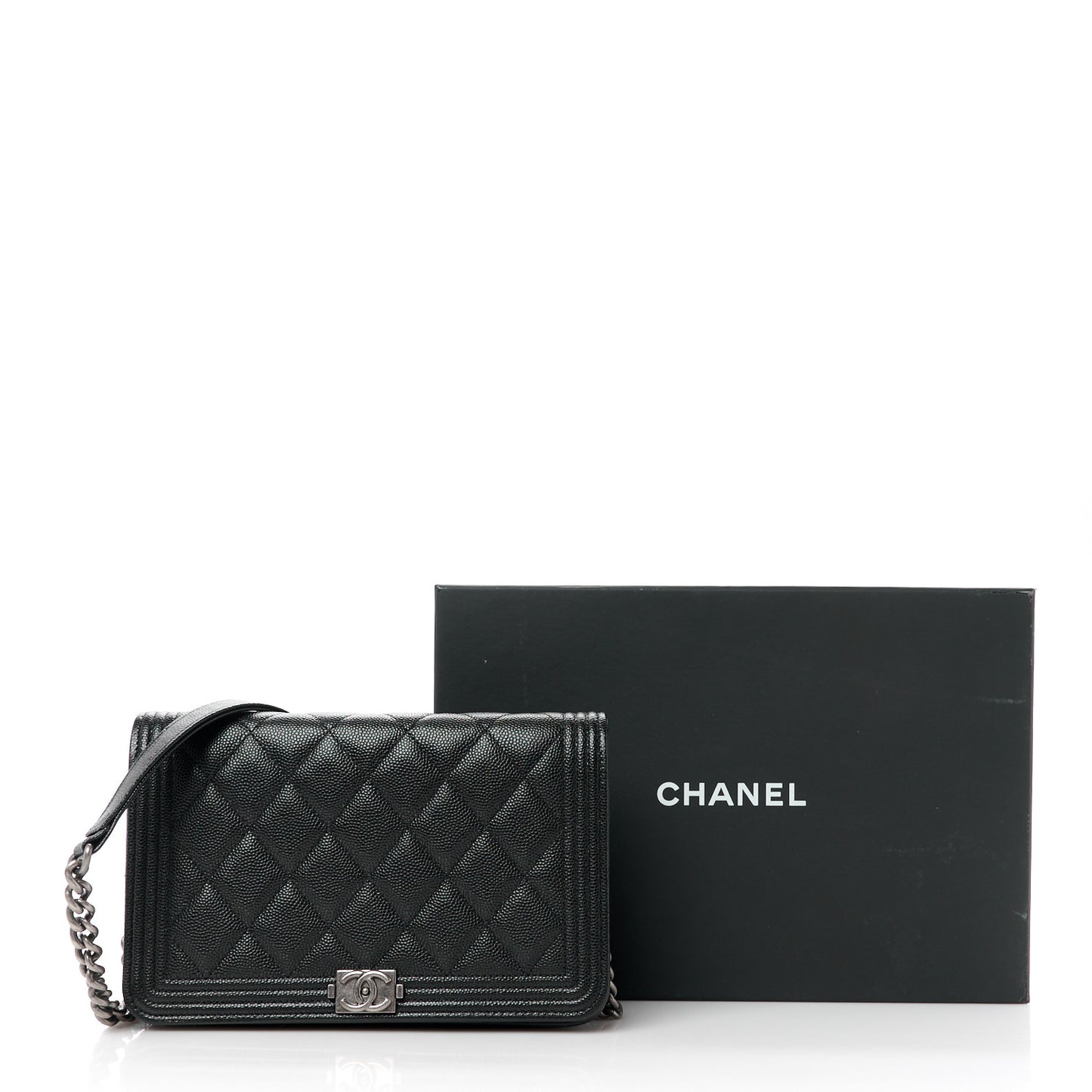 Caviar Quilted Boy Wallet On Chain WOC Black