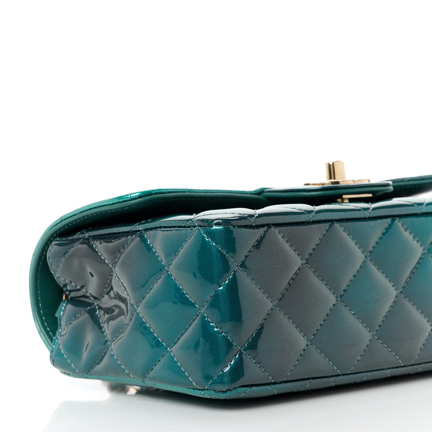 Shaded Patent Calfskin Quilted Mini Rectangular Flap Green Blue