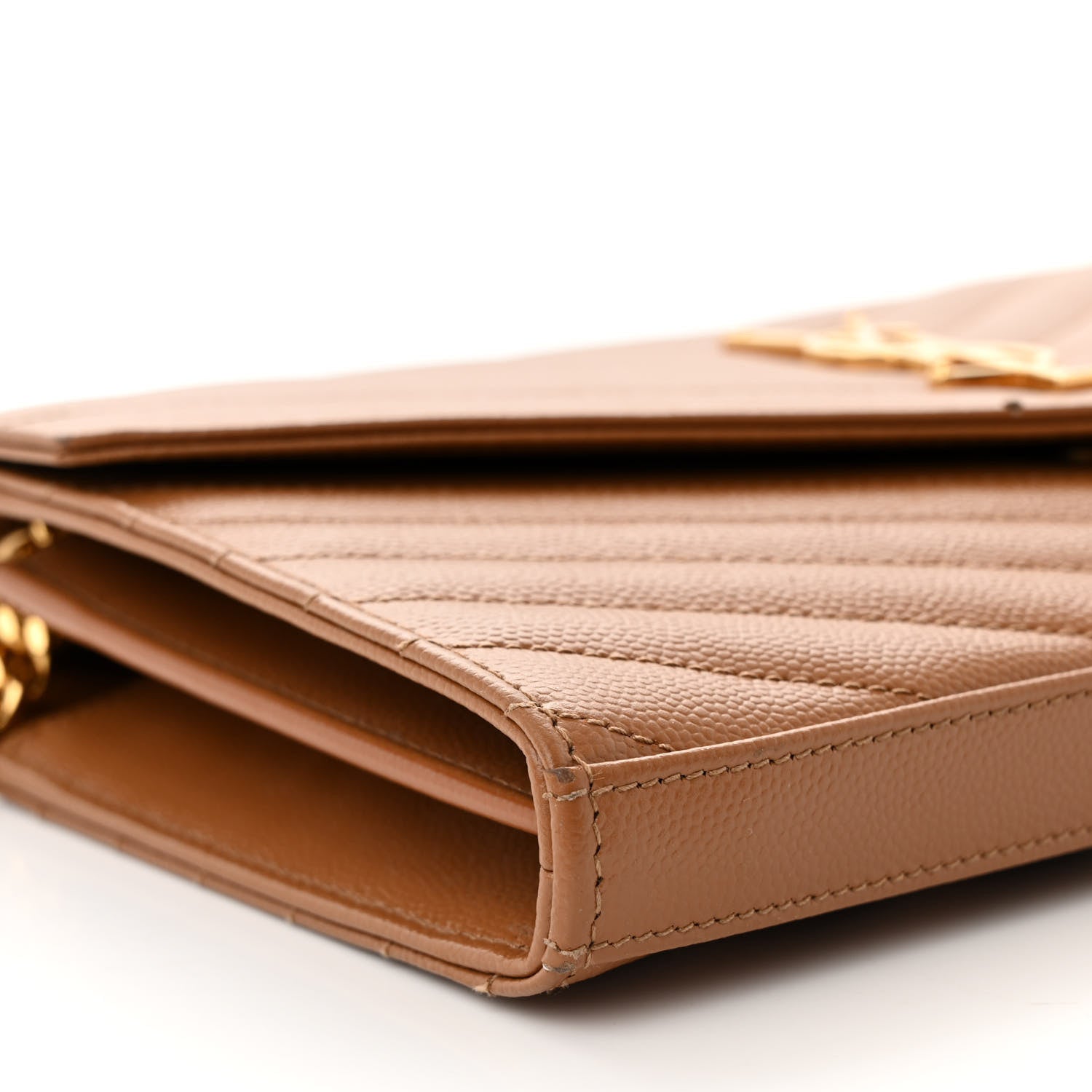Saint Laurent Grain De Poudre Matelasse Chevron Monogram Chain Wallet Natural Dark 8 of 11