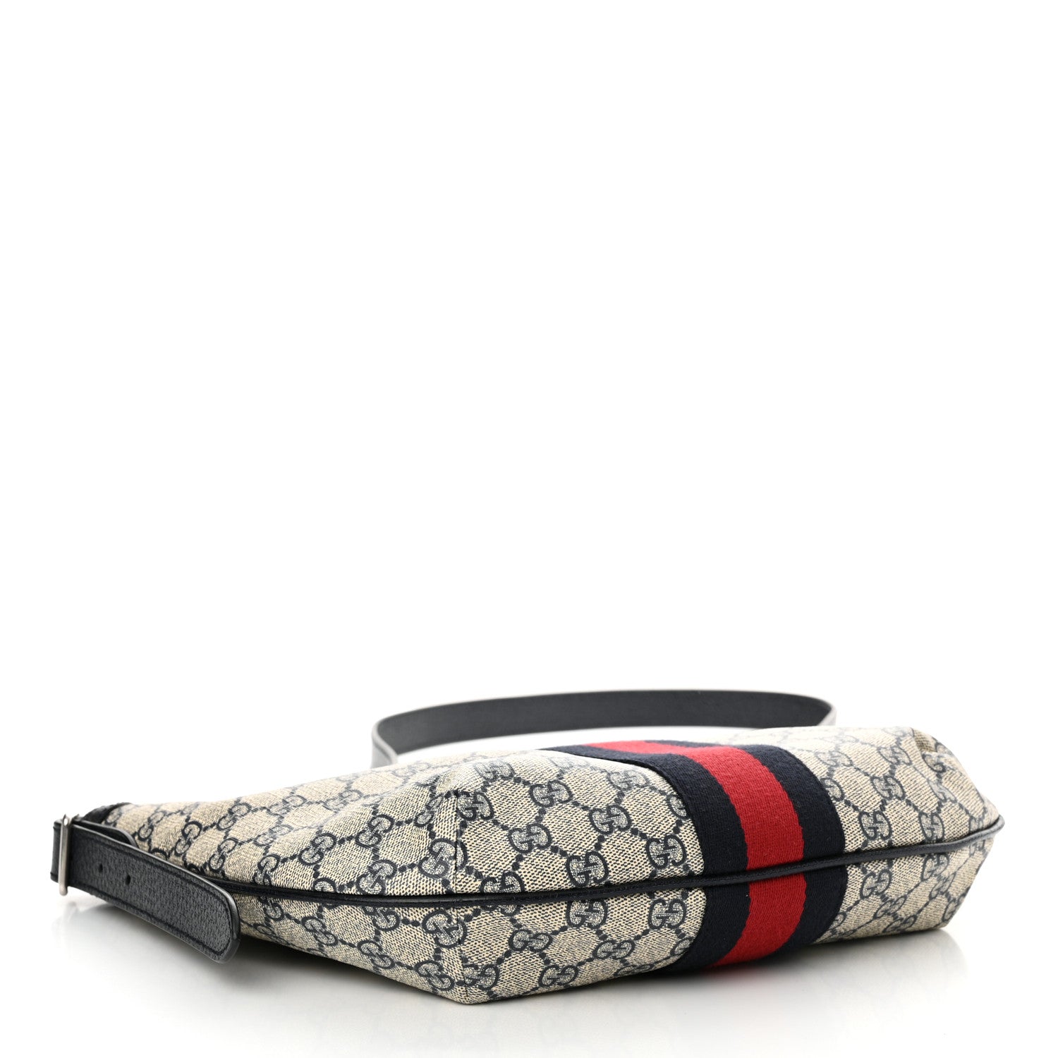 Gucci GG Supreme Monogram Textured Dollar Calfskin Web Small Ophidia Half Moon Hobo Beige Blue 4 of 12