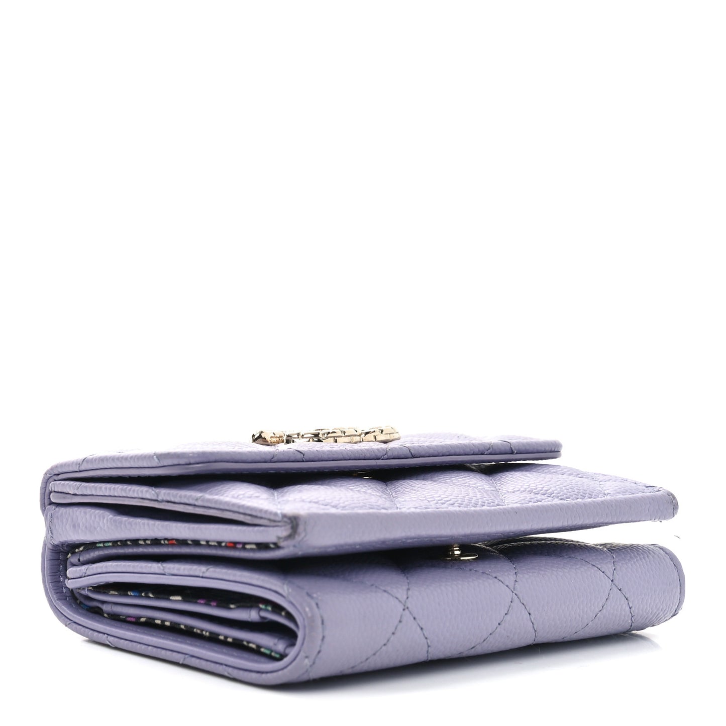 Caviar Quilted Textured CC Double Flap Wallet Purple