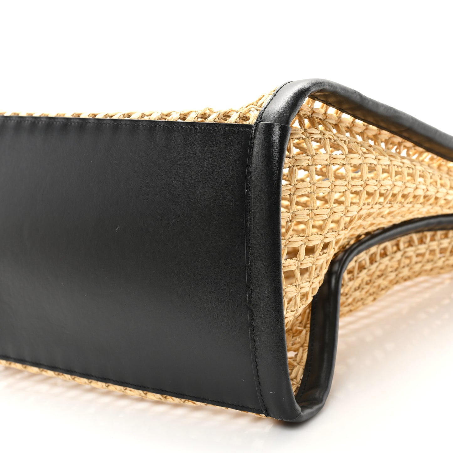 Raffia Calfskin June Cutout Palm Tote Natural Black
