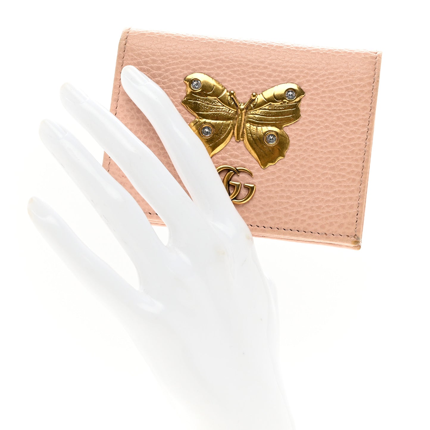 Pebbled Calfskin Butterfly Card Case Perfect Pink