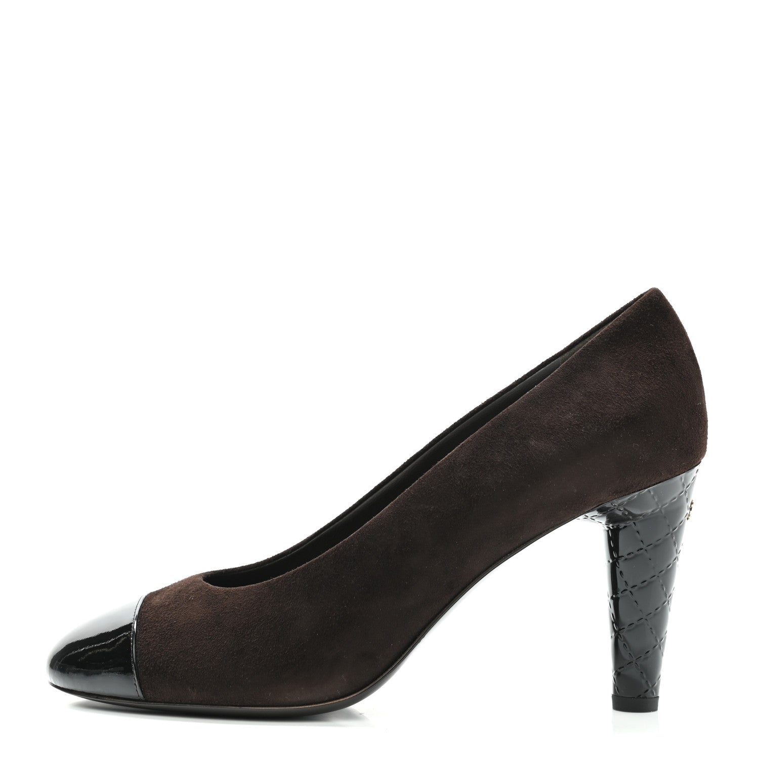 Chanel Kid Suede Patent Calfskin Cap Toe CC Pumps 39.5 Brown Black 1 of 10