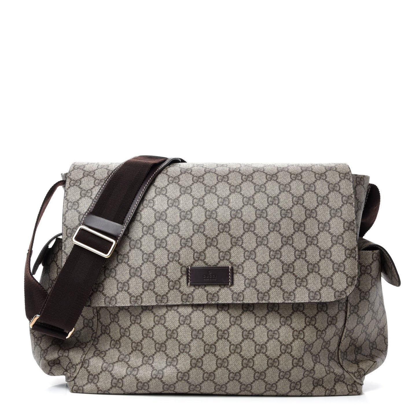 GG Supreme Monogram Selleria Calfskin Messenger Diaper Bag Beige Ebony Cocoa Dark Chocolate