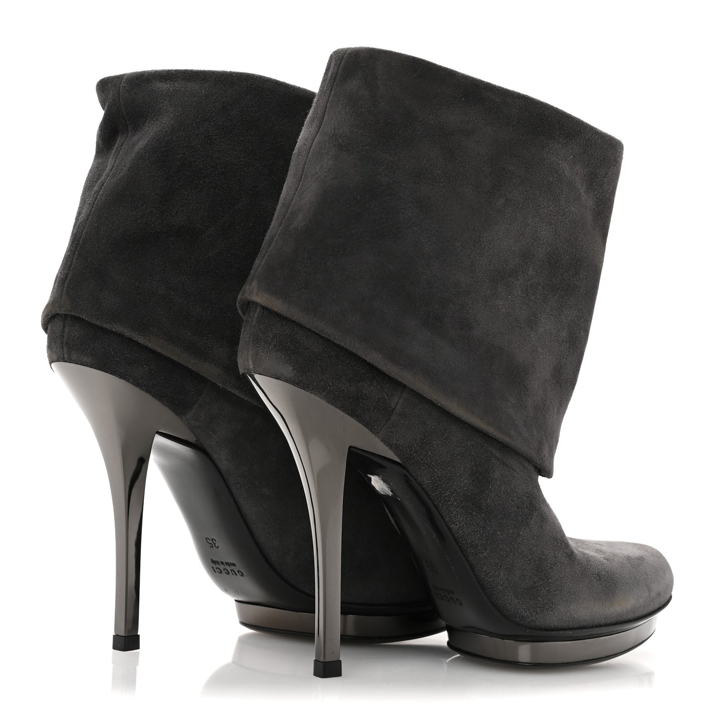 Suede Platform Foldover Ankle Boots 35 Grey