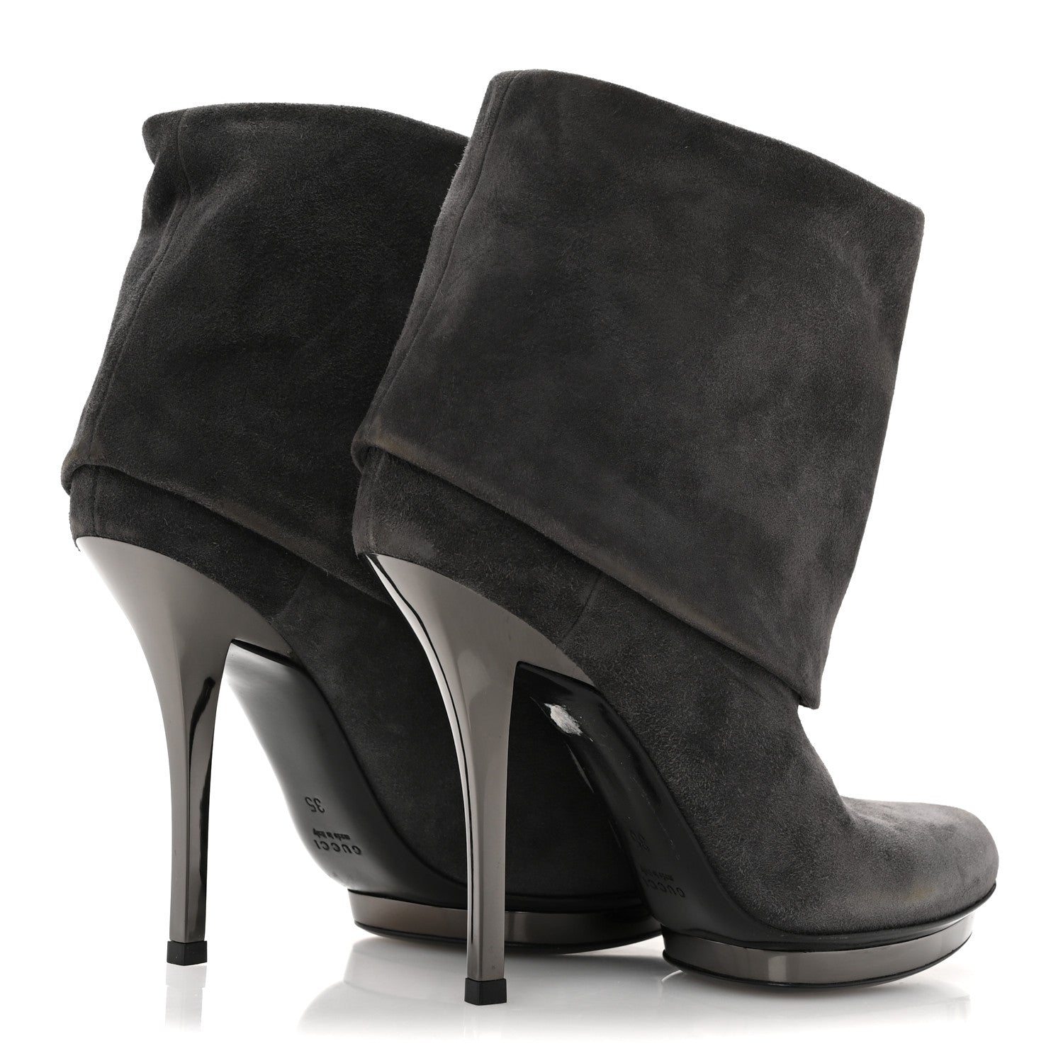 Gucci Suede Platform Foldover Ankle Boots 35 Grey 5 of 9