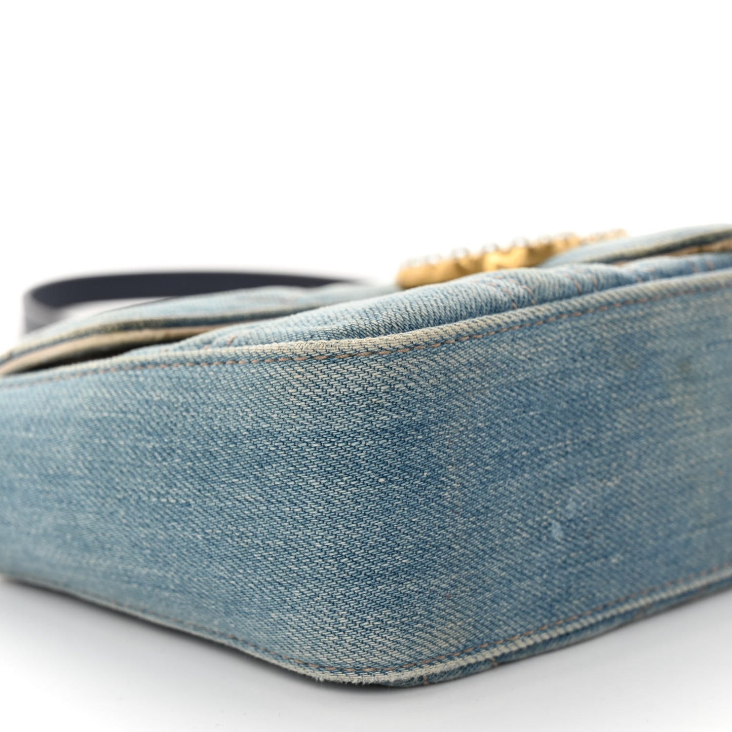 Denim Matelasse Mini Pearly GG Marmont Shoulder Bag Blue