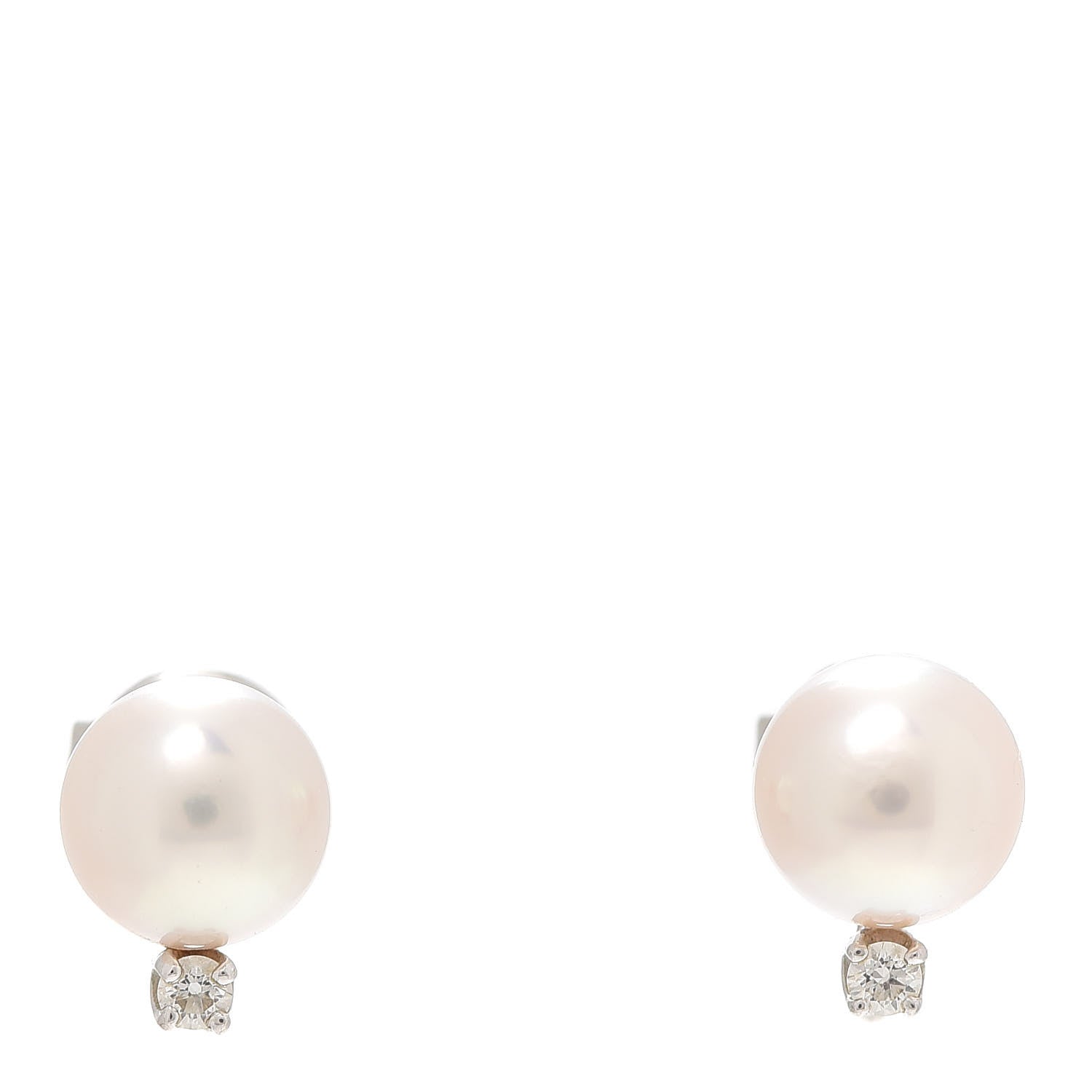 Mikimoto 18K White Gold Diamond Akoya Pearl 7-7.5mm Stud Earrings 1 of 5