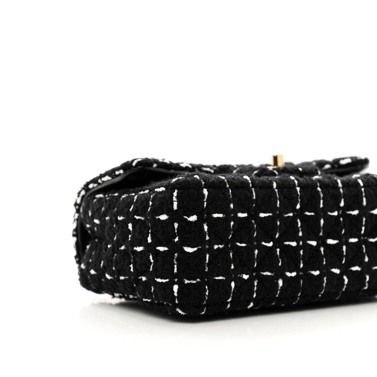 Wool Tweed Quilted Mini Rectangular Flap Black White