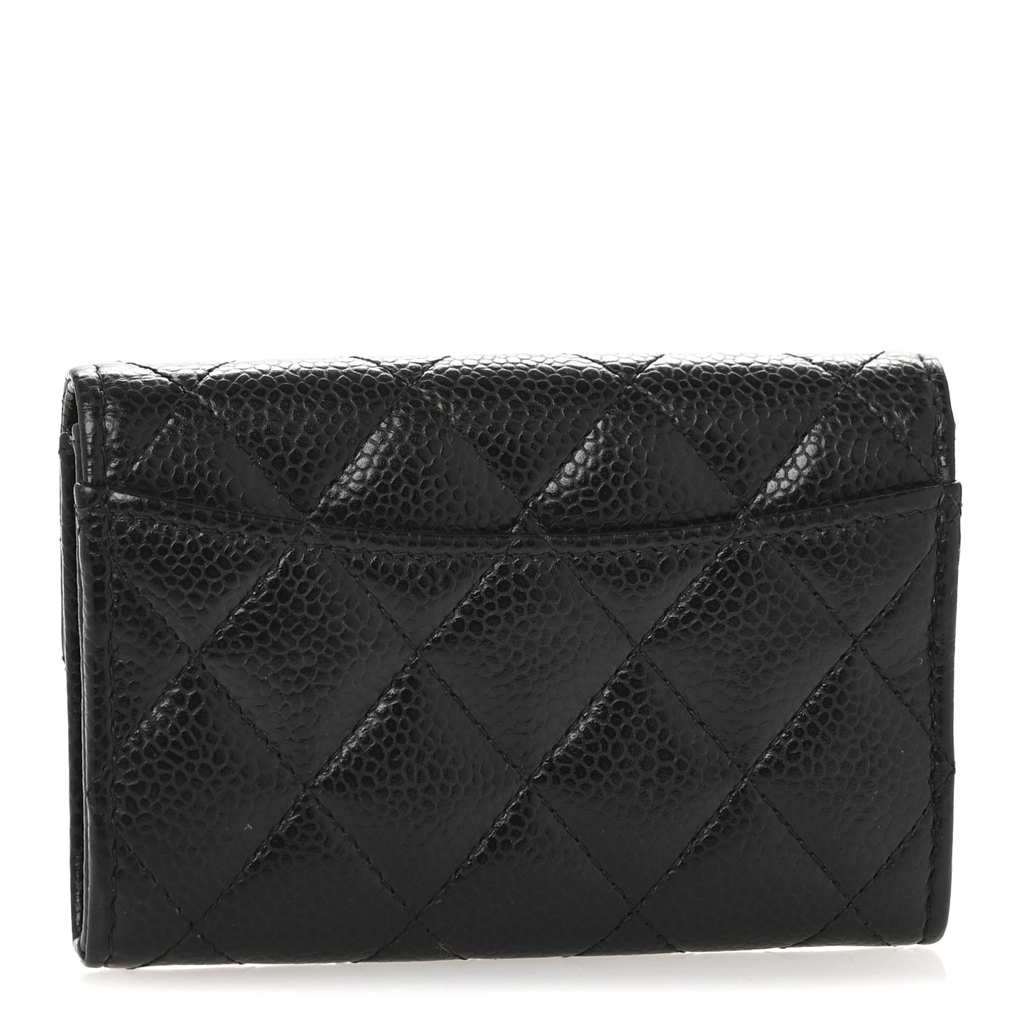 Caviar Quilted Flap Card Holder Wallet Black