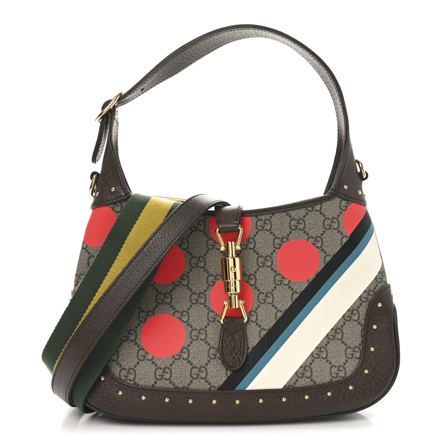 GG Supreme Monogram Geometric Textured Dollar Calfskin Web Small Jackie 1961 Hobo