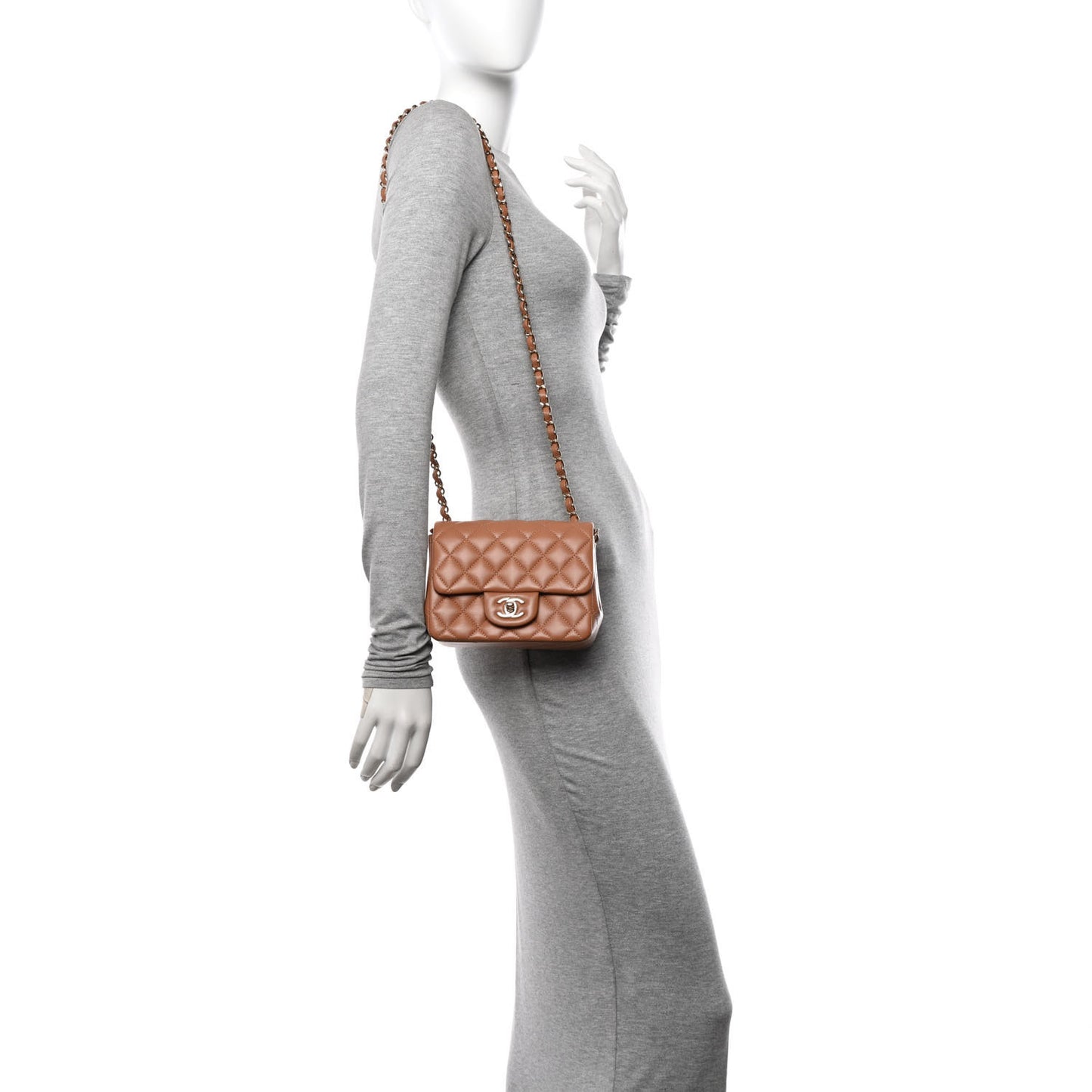 Lambskin Quilted Mini Square Flap Brown