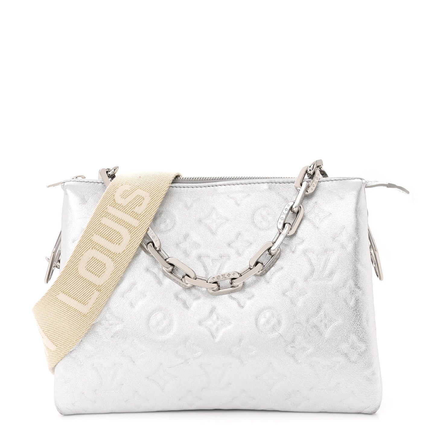 Metallic Lambskin Embossed Monogram Coussin PM Silver