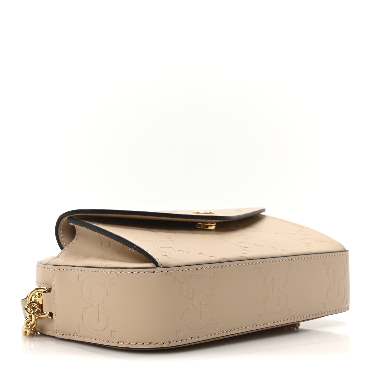 Calfskin GG Super Mini Debossed Chain Wallet Light Beige