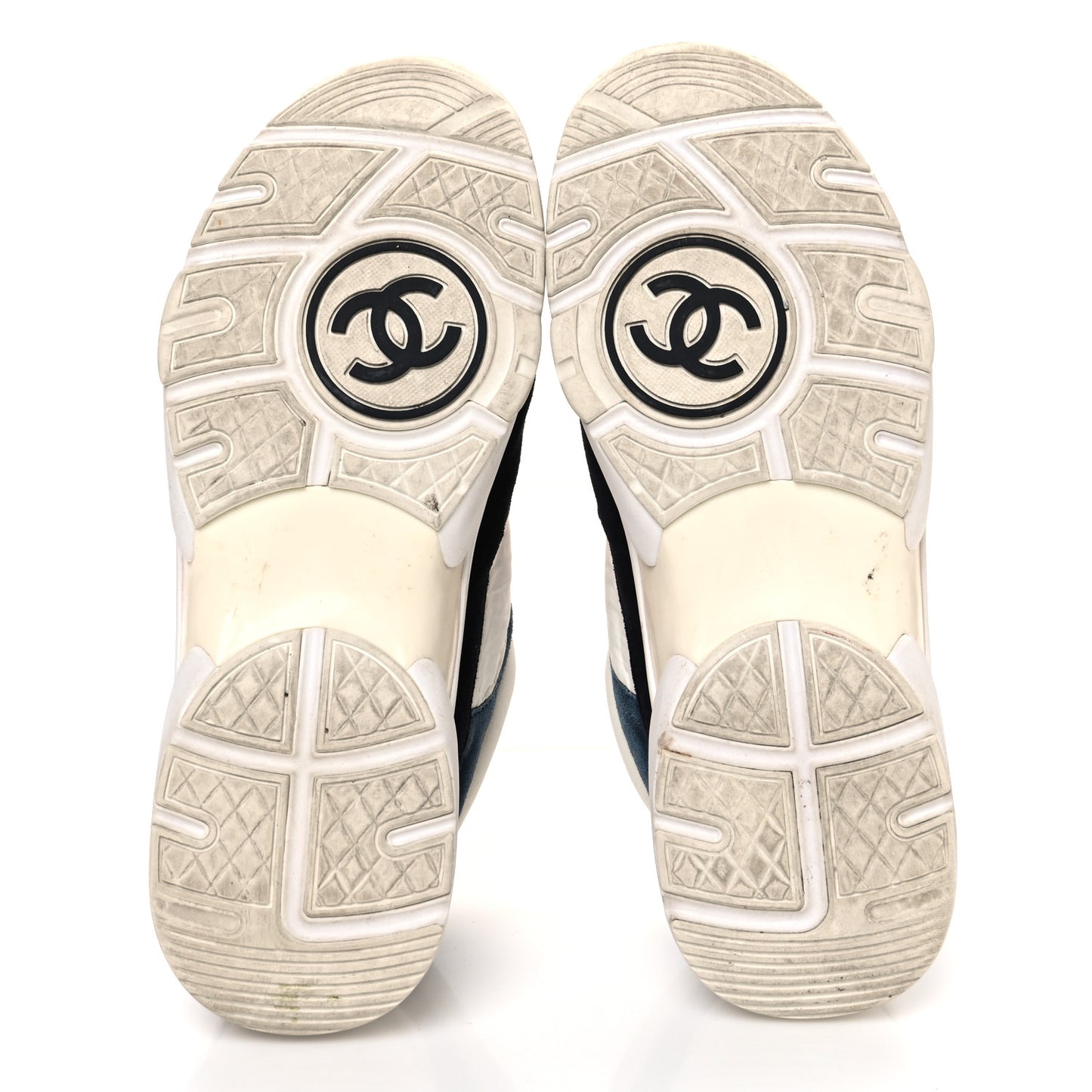 Nylon Calfskin Suede CC Womens Sneakers 38.5 Navy White Orange