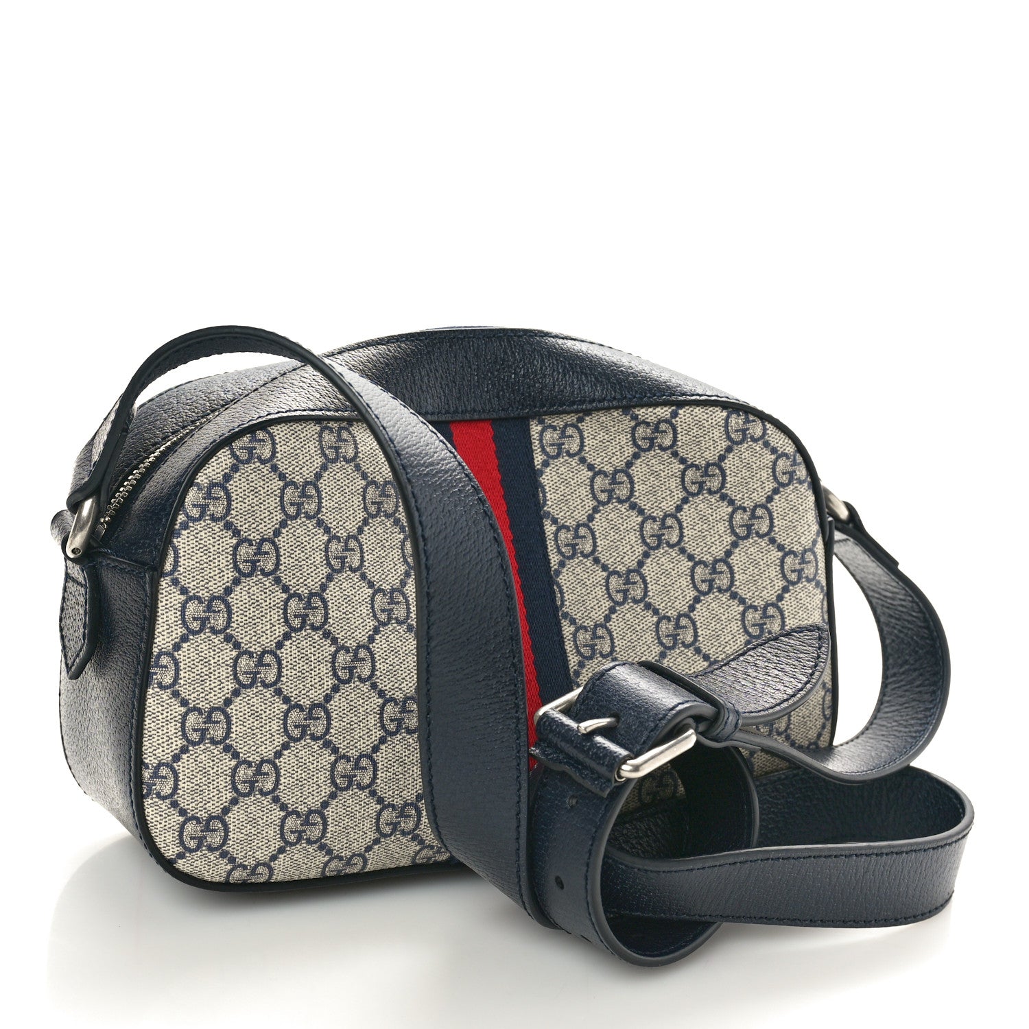 Gucci GG Supreme Monogram Textured Dollar Calfskin Web Small Ophidia Camera Bag Beige Blue 3 of 10