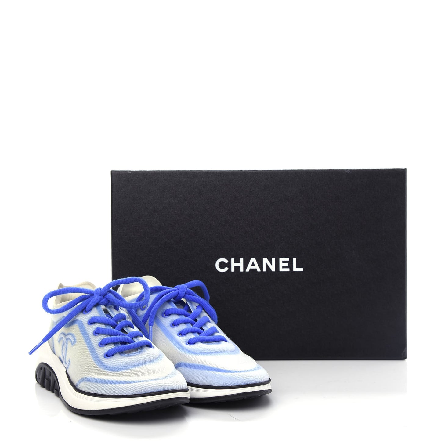 Calfskin Mesh Lycra Womens Logo Sneakers 37 White Blue