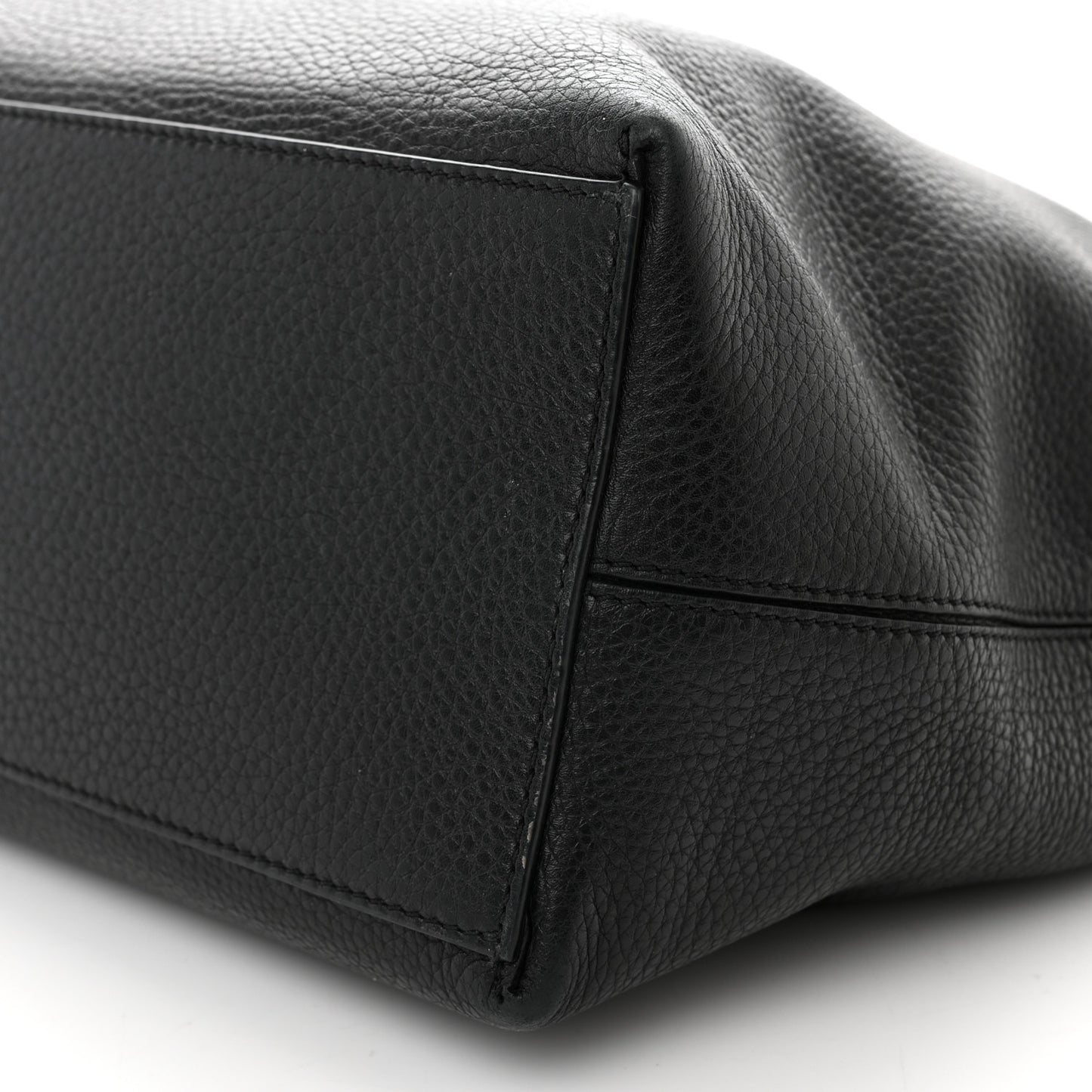 Grained Calfskin Rockstud Shoulder Tote Black
