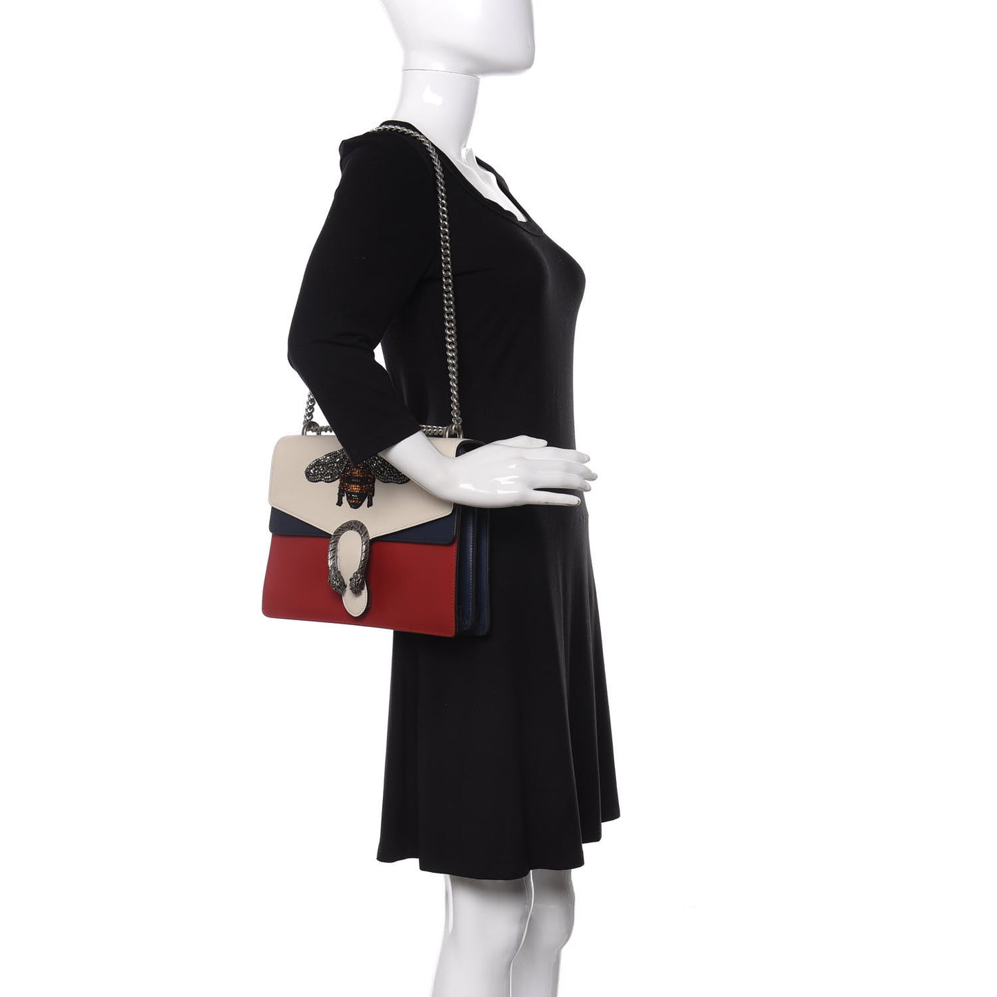 Calfskin Bee Embroidered Medium Dionysus Shoulder Bag White Blue Hibiscus Red
