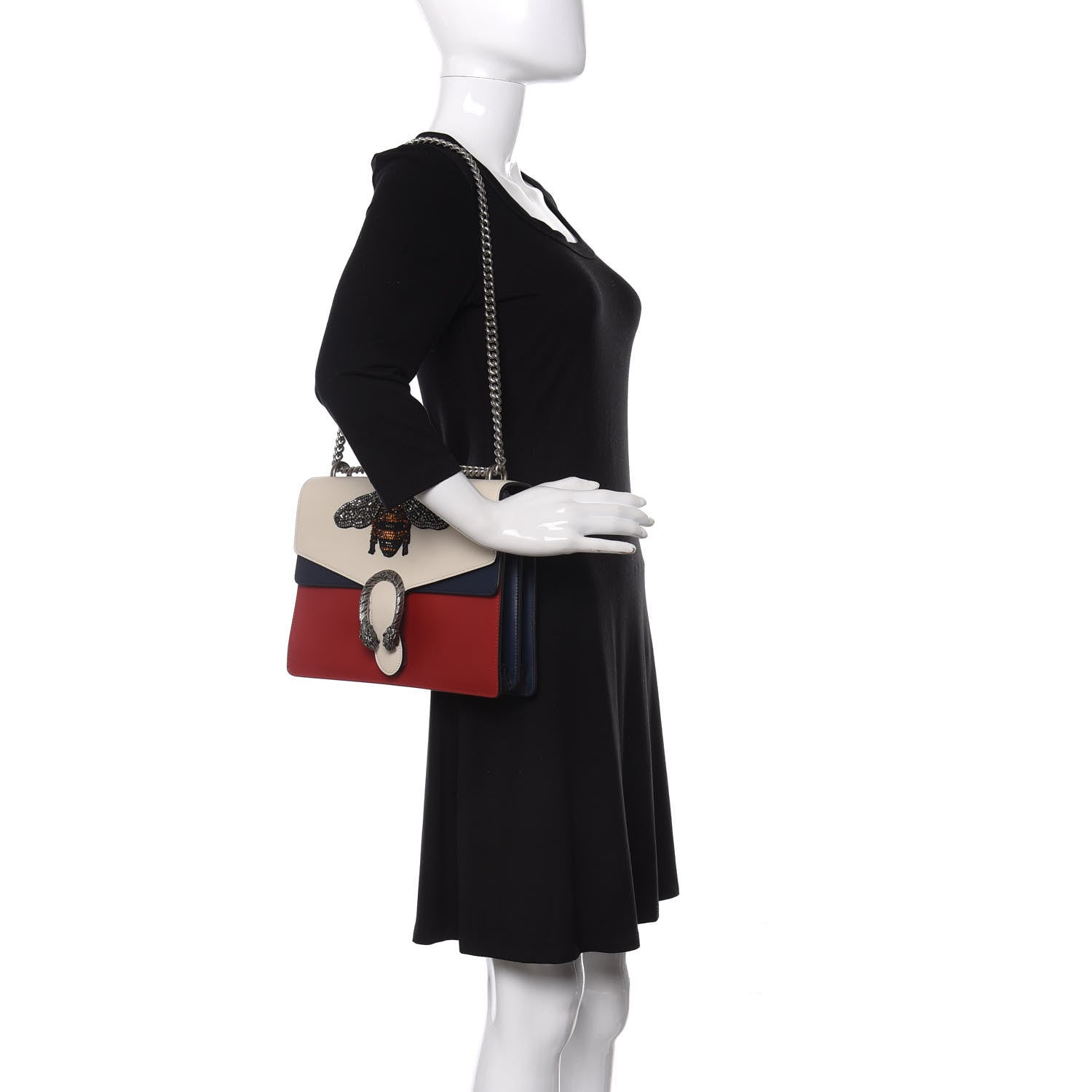 Gucci Calfskin Bee Embroidered Medium Dionysus Shoulder Bag White Blue Hibiscus Red 2 of 9