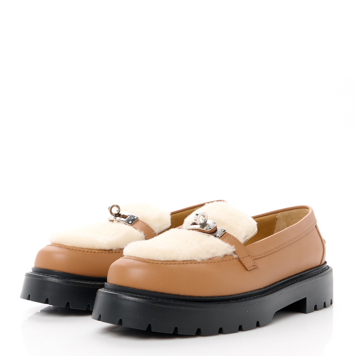 Calfskin Shearling Icone Loafers 37 Naturel