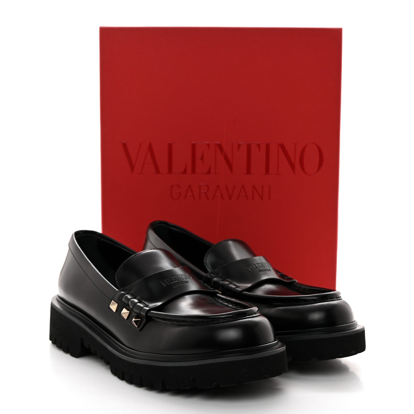 Calfskin Rockstud Loafers 38.5 Black