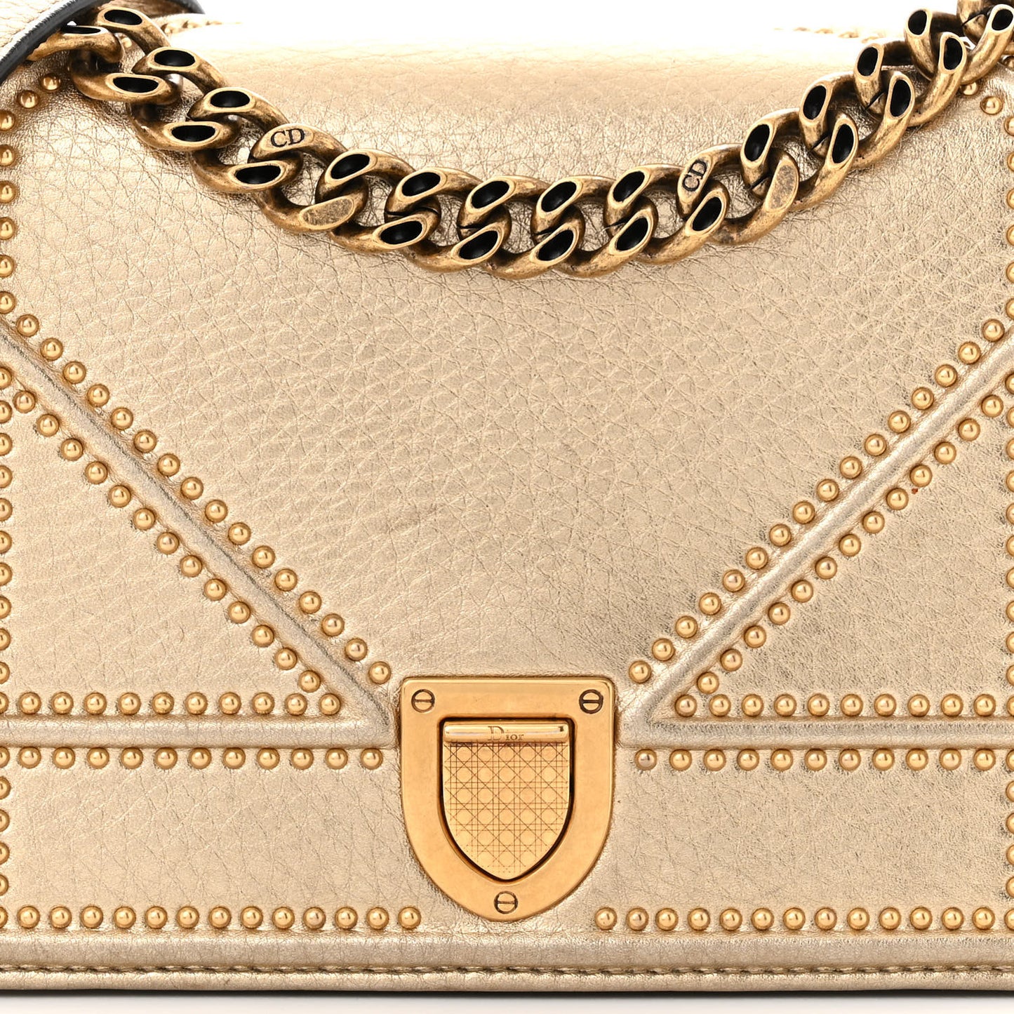 Metallic Grained Calfskin Small Diorama Flap Bag Gold
