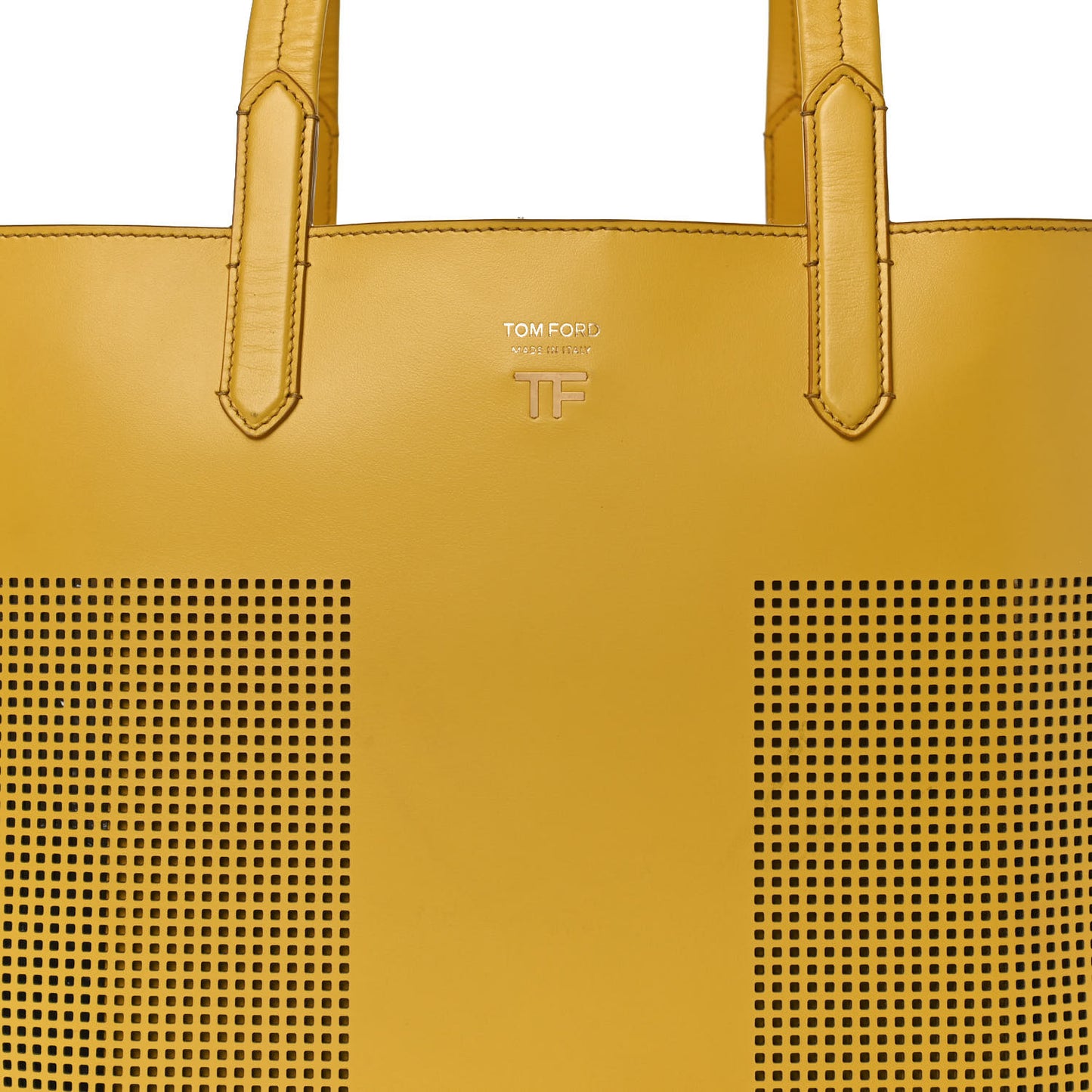 Calfskin Perforated Small East West Graphic T Tote Citron