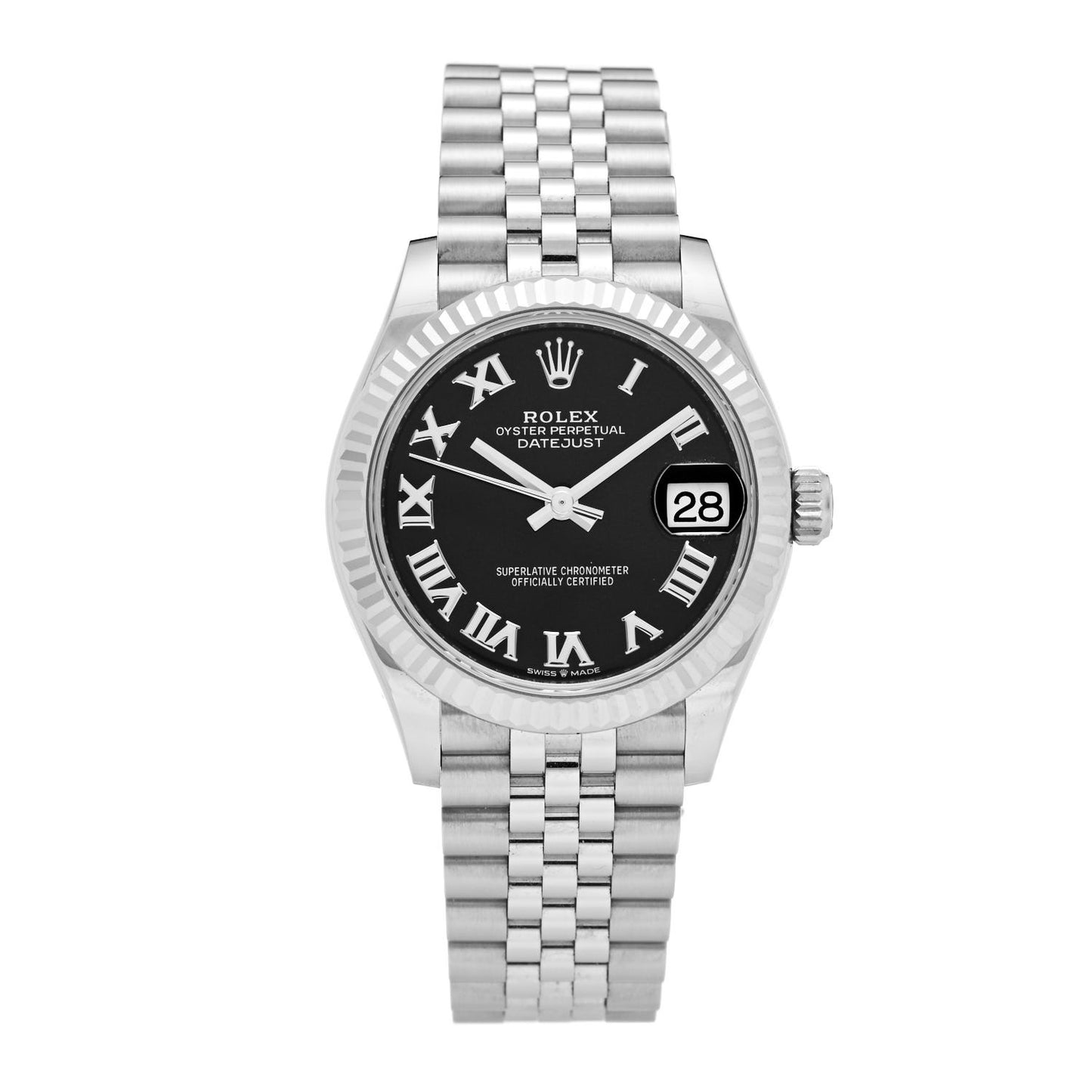 Stainless Steel 18K White Gold 31mm Oyster Perpetual Datejust Watch Black Roman 278274