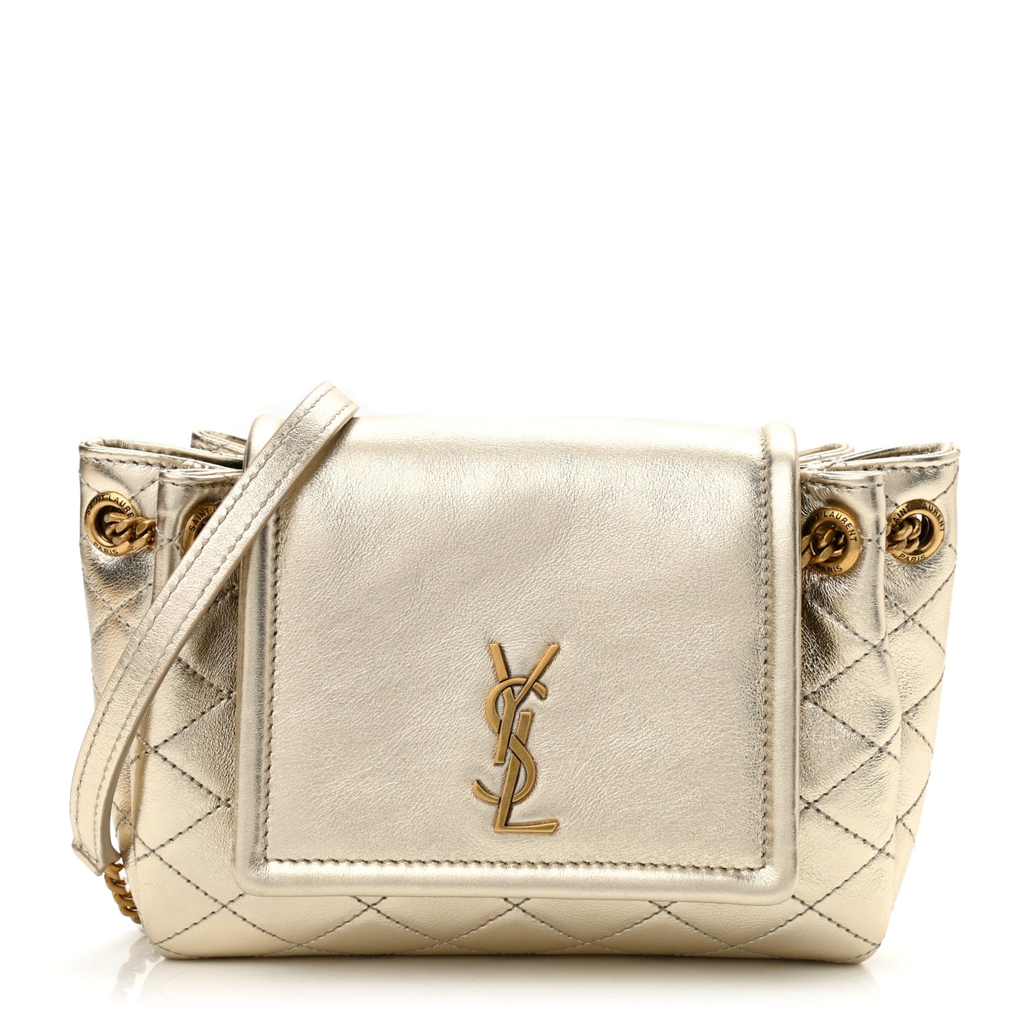 Metallic Lambskin Quilted Monogram Mini Nolita Platino