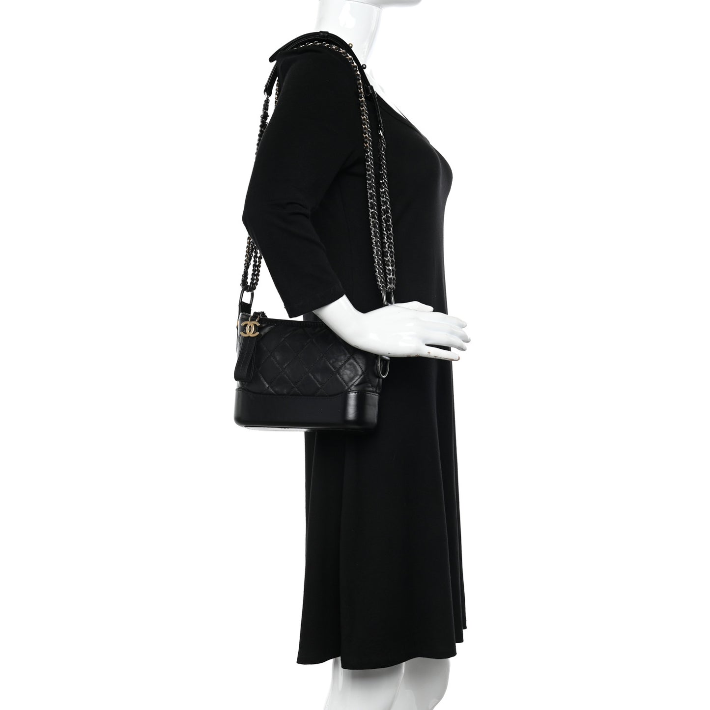 Aged Calfskin Quilted Small Gabrielle Hobo Black
