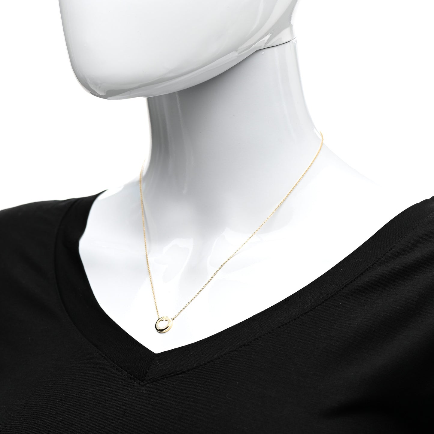 18K Yellow Gold Diamond Mother of Pearl Small T Circle Pendant Necklace