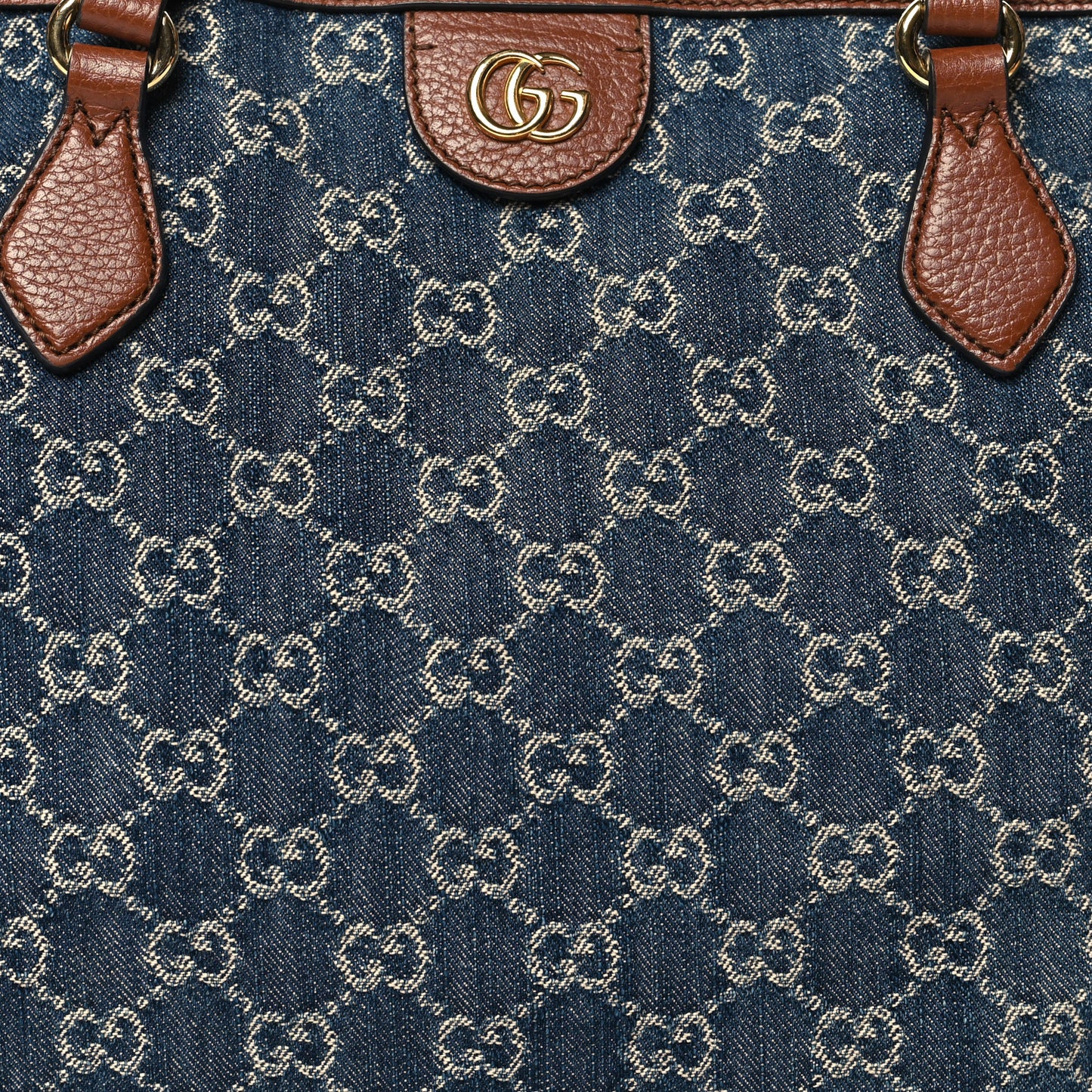 New Denim GG Monogram Medium Ophidia Shopping Tote Blue Tea Cuir