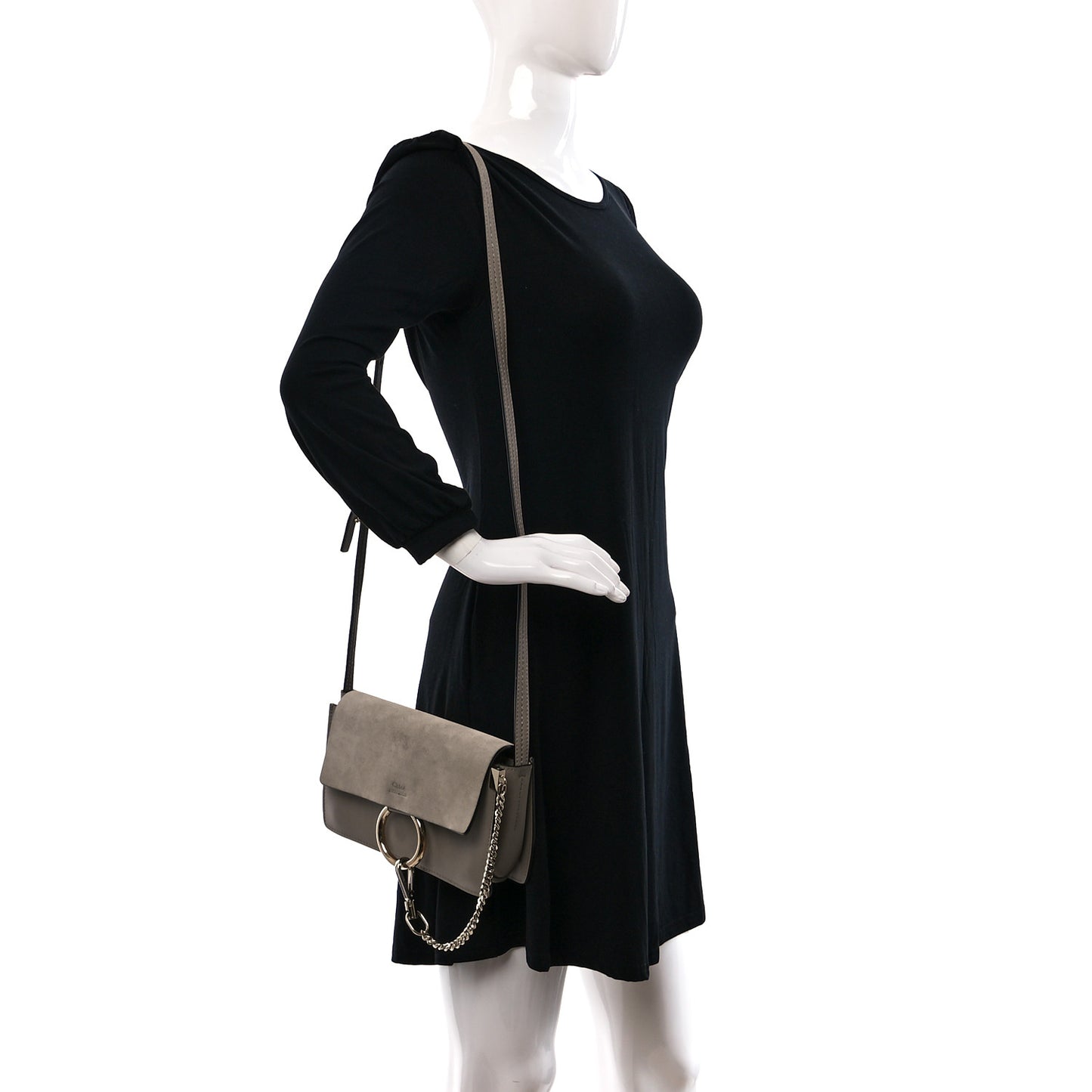 Suede Calfskin Small Faye Shoulder Bag Motty Grey