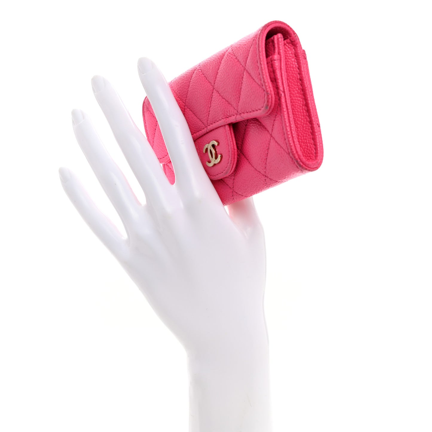 Caviar Quilted Flap Card Holder Wallet Fuchsia