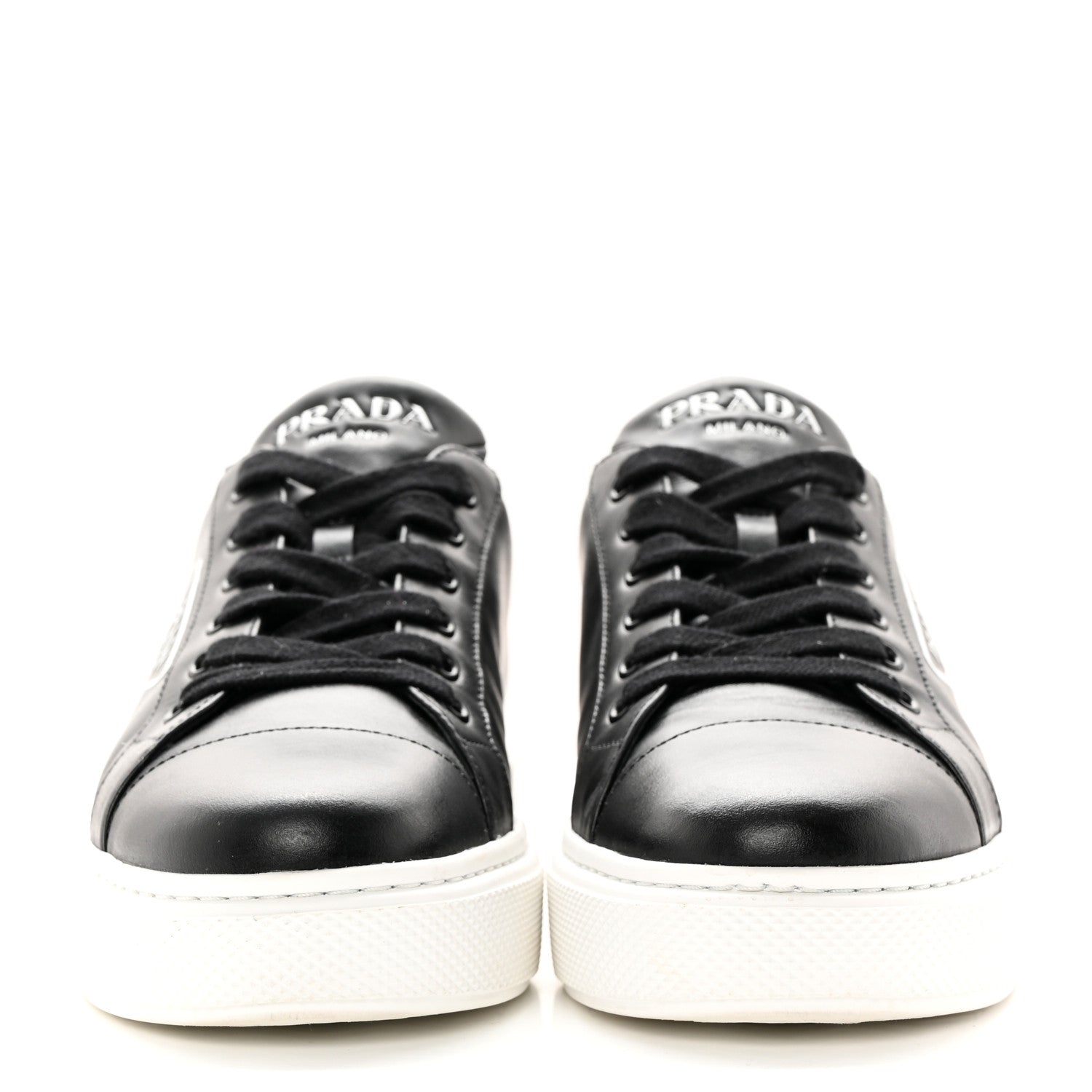 Prada Vitello Soft Triangle Logo Low Top 45mm Sneakers 40 Black White 2 of 14