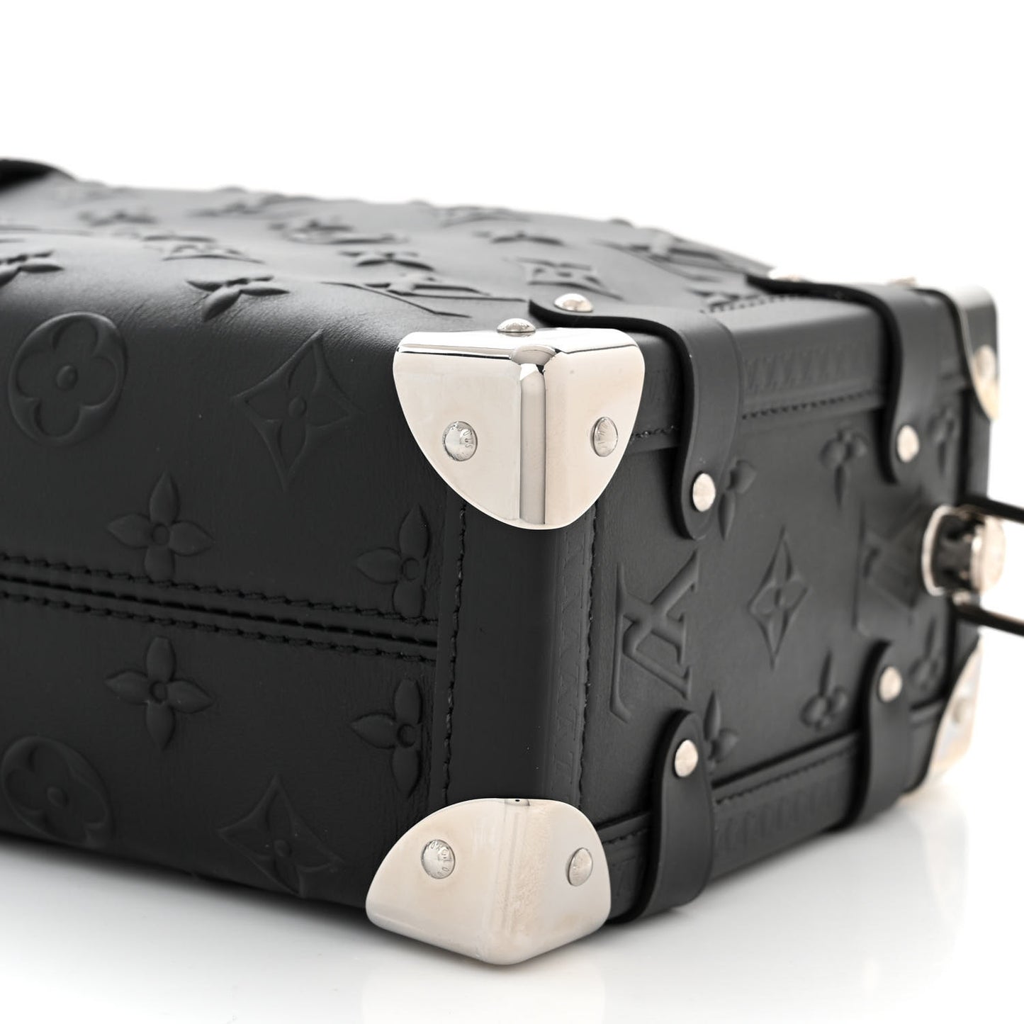Calfskin Debossed Monogram Side Trunk Black