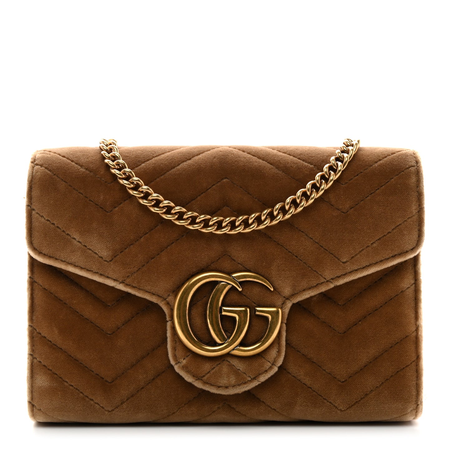 Velvet Matelasse GG Marmont Chain Wallet Taupe