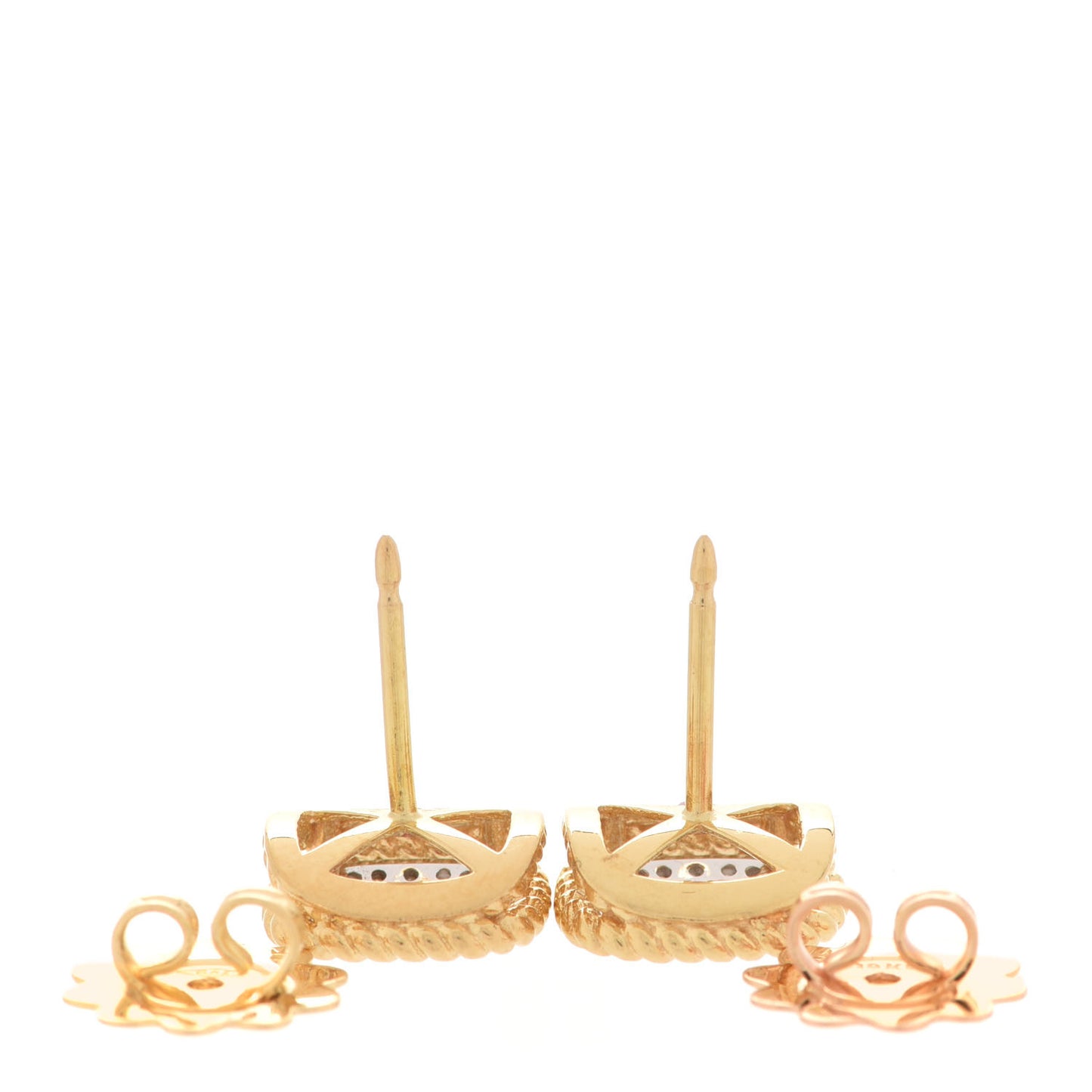 18K Yellow Gold Diamond Roman Barocco Dome Stud Earrings