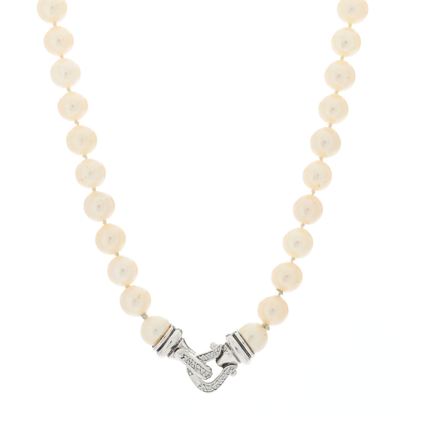 Sterling Silver Diamond Pearl 8-8.5mm Buckle Necklace