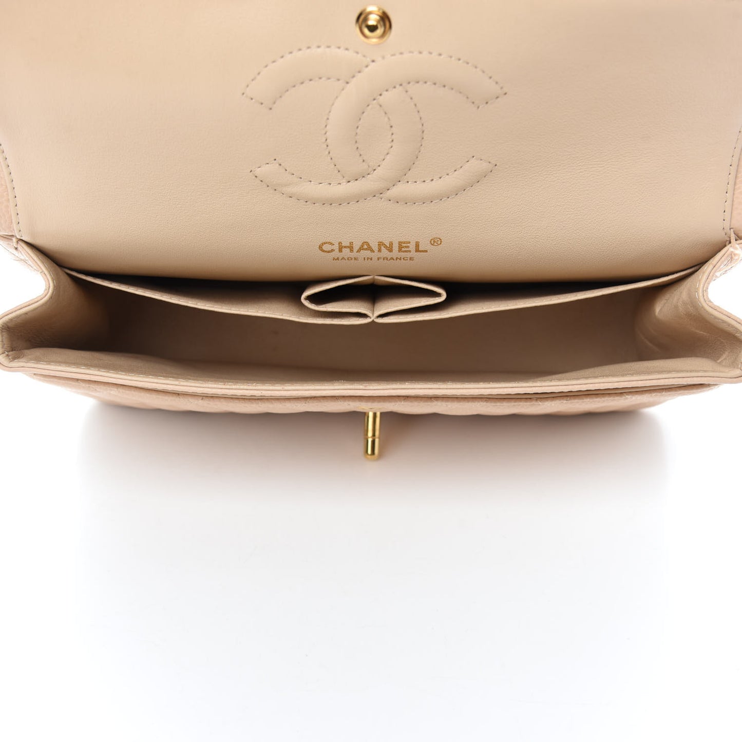 Caviar Quilted Medium Double Flap Beige Clair