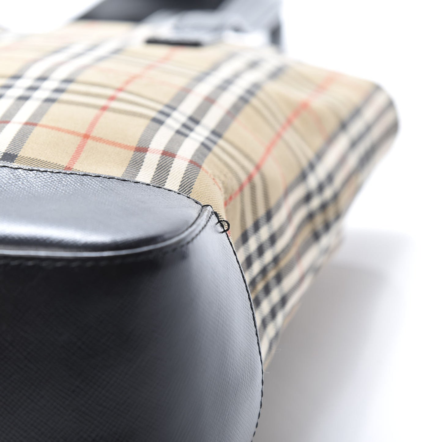 Grainy Calfskin Haymarket Check Tote Black