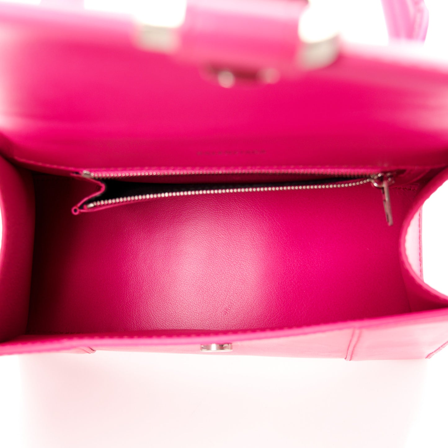 Shiny Box Calfskin Small Hourglass Top Handle Bag Acid Fuchsia