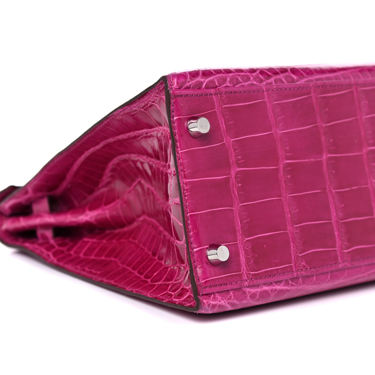 Hermes Shiny Niloticus Crocodile Kelly Sellier 32 Rose Scheherazade 8 of 27