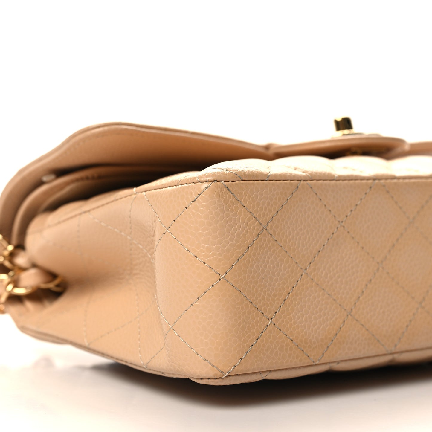 Caviar Quilted Small Double Flap Beige